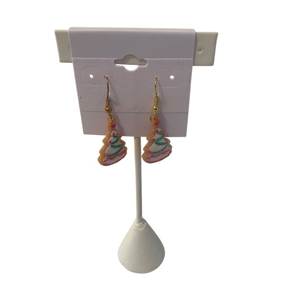 Frosted Christmas Cookie Tree Earrings.